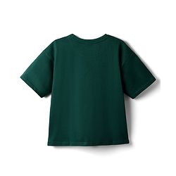 Pine Kids Cotton Knit Half Drop Shoulder Sleeves T-Shirt with Dino Print - Dark Green