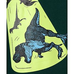 Pine Kids Cotton Knit Half Drop Shoulder Sleeves T-Shirt with Dino Print - Dark Green