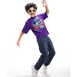 Pine Kids Cotton Knit Half Sleeves Oversized Fit T-Shirt with Gaming Console Print - Violet