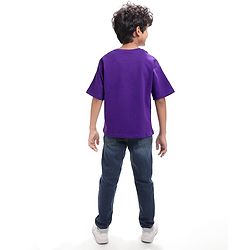 Pine Kids Cotton Knit Half Sleeves Oversized Fit T-Shirt with Gaming Console Print - Violet