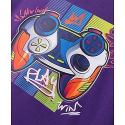 Pine Kids Cotton Knit Half Sleeves Oversized Fit T-Shirt with Gaming Console Print - Violet