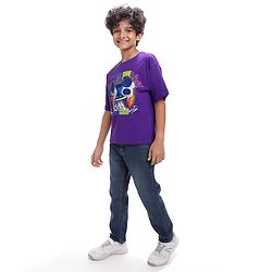 Pine Kids Cotton Knit Half Sleeves Oversized Fit T-Shirt with Gaming Console Print - Violet