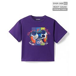 Pine Kids Cotton Knit Half Sleeves Oversized Fit T-Shirt with Gaming Console Print - Violet