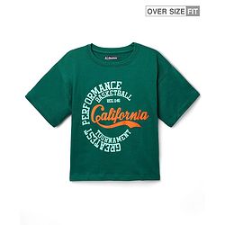 Pine Kids Cotton Knit Half Sleeves Drop Shoulder  T-Shirt with California Text Print T-Shirt - Dark Green