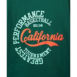 Pine Kids Cotton Knit Half Sleeves Drop Shoulder  T-Shirt with California Text Print T-Shirt - Dark Green