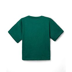 Pine Kids Cotton Knit Half Sleeves Drop Shoulder  T-Shirt with California Text Print T-Shirt - Dark Green
