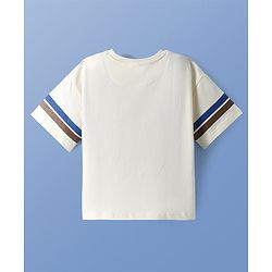 Pine Kids Cotton Knit Half Sleeves Drop Shoulder T-Shirt with Text Print - White
