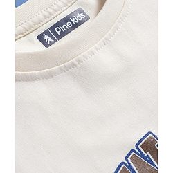 Pine Kids Cotton Knit Half Sleeves Drop Shoulder T-Shirt with Text Print - White