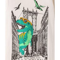 Pine Kids Cotton Knit Half Sleeves T-Shirt With Dino Print - White