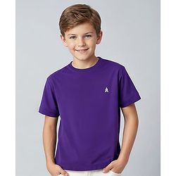 Pine Kids Cotton Knit Half Sleeves T-Shirt with Logo Print - Violet