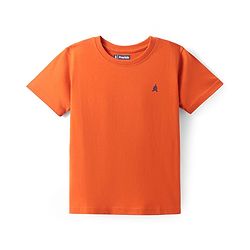 Pine Kids Cotton Knit Half Sleeves T-Shirt with Logo Detailing - Coral