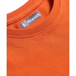 Pine Kids Cotton Knit Half Sleeves T-Shirt with Logo Detailing - Coral