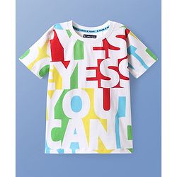 Pine Kids Cotton Knit Half Sleeves T-Shirt with Text Print - White