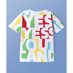 Pine Kids Cotton Knit Half Sleeves T-Shirt with Text Print - White