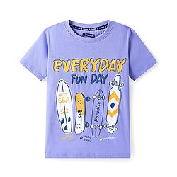 Pine Kids Cotton Knit Half Sleeves T-Shirt with Text Print - Lavender
