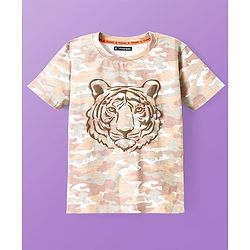 Pine Kids Cotton Knit Half Sleeves Tiger Printed T-Shirt - White