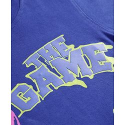 Pine Kids Cotton Knit Half Drop Shoulder Sleeves T-Shirt With The Game Text Print - Blue