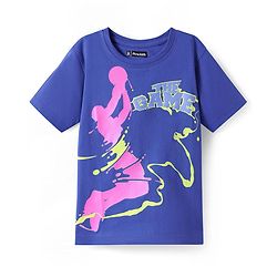 Pine Kids Cotton Knit Half Drop Shoulder Sleeves T-Shirt With The Game Text Print - Blue