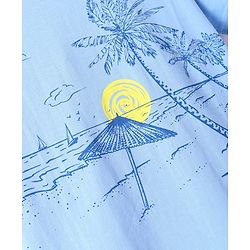 Pine Kids Cotton Knit Half Sleeves T-Shirt with Beach Theme Print - Light Blue
