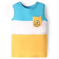 Pine Kids Cotton Knit Cut & Sew Sleeveless Tank T-Shirt with Pocket - Light Blue & Yellow