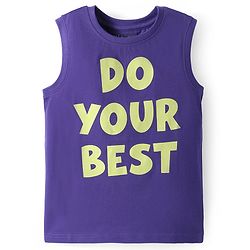 Pine Kids Cotton Knit Sleeveless Tank T-Shirt with Do Your Best Text Print - Purple