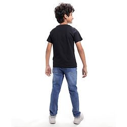 Pine Kids Cotton Knit Half Sleeves T-Shirt With Tiger & Courage Text Print - Black