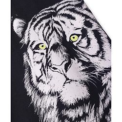 Pine Kids Cotton Knit Half Sleeves T-Shirt With Tiger & Courage Text Print - Black