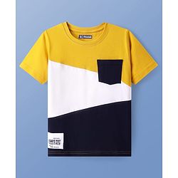 Pine Kids Cotton Knit Half Sleeves Cut & Sew T-Shirt - Yellow & Navy Blue & White