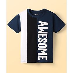 Pine Kids Cotton Knit Half Sleeves Cut & Sew T-Shirt With Awesome Text Print - Navy Blue