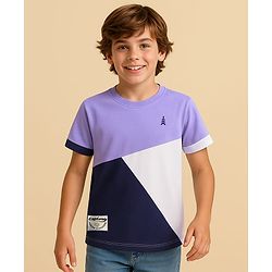 Pine Kids Cotton Knit Half Sleeves Cut & Sew T-Shirt - Navy Blue White & Lavender