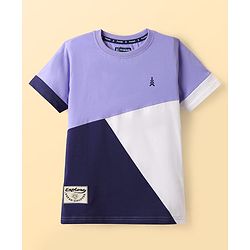 Pine Kids Cotton Knit Half Sleeves Cut & Sew T-Shirt - Navy Blue White & Lavender