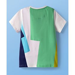 Pine Kids Cotton Knit Half Sleeves Colo Block T-Shirt with Text Print - Green & White