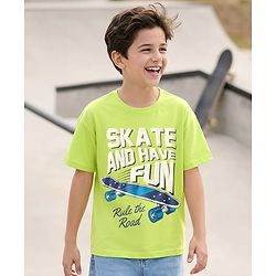 Pine Kids Cotton Knit Half Sleeves T-Shirt with Text Print - Limegreen
