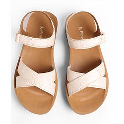 Pine Kids Sandal with Velcro Closure & Glitter Print - Beige