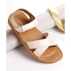 Pine Kids Sandal with Velcro Closure & Glitter Print - Beige