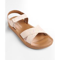 Pine Kids Sandal with Velcro Closure & Glitter Print - Beige