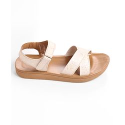 Pine Kids Sandal with Velcro Closure & Glitter Print - Beige