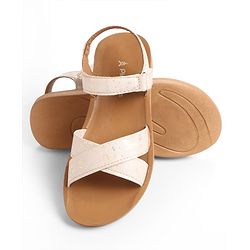 Pine Kids Sandal with Velcro Closure & Glitter Print - Beige