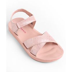 Pine Kids Sandal with Velcro Closure & Glitter Print - Beige