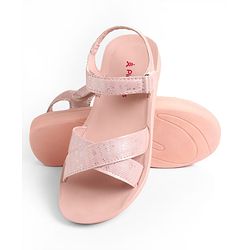 Pine Kids Sandal with Velcro Closure & Glitter Print - Beige