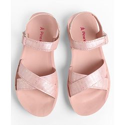 Pine Kids Sandal with Velcro Closure & Glitter Print - Beige