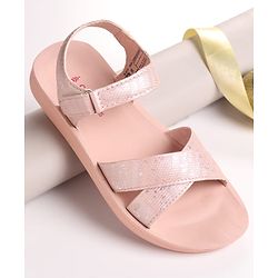 Pine Kids Sandal with Velcro Closure & Glitter Print - Pink