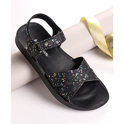 Pine Kids Sandal with Velcro Closure & Glitter Print - Beige
