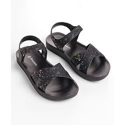 Pine Kids Sandal with Velcro Closure & Glitter Print - Beige
