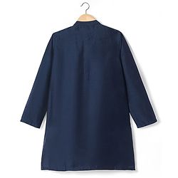 Pine Kids Woven Full Sleeves Kurta Pajama Set With Floral Foil Printed Jacket - Navy Blue
