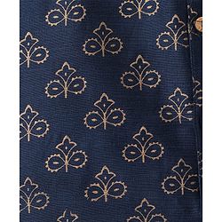 Pine Kids Woven Full Sleeves Kurta Pajama Set With Floral Foil Printed Jacket - Navy Blue
