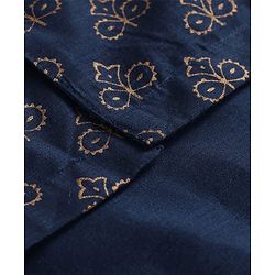 Pine Kids Woven Full Sleeves Kurta Pajama Set With Floral Foil Printed Jacket - Navy Blue