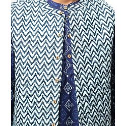Pine Kids Cotton Woven Full Sleeves Kurta Pyjama Set with Chevron Print Jacket - Blue