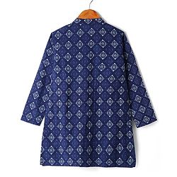 Pine Kids Cotton Woven Full Sleeves Kurta Pyjama Set with Chevron Print Jacket - Blue