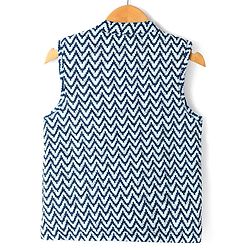 Pine Kids Cotton Woven Full Sleeves Kurta Pyjama Set with Chevron Print Jacket - Blue
